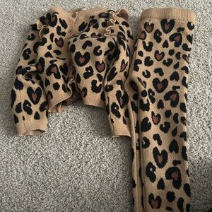 Leopard Print Knit Two-Piece Set - Tan & Black with Rust Spots